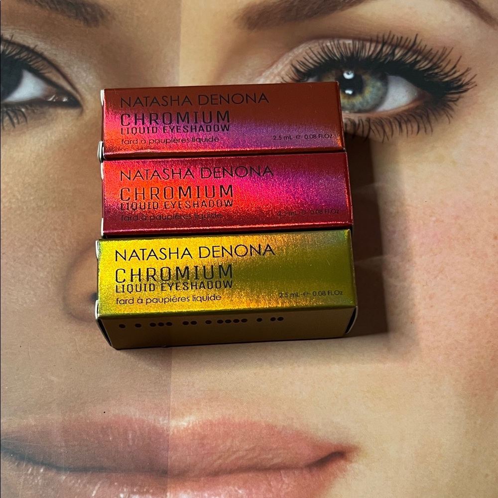 Natasha Denona Chromium Liquid Eyeshadow Trio - Red, Orange, Gold